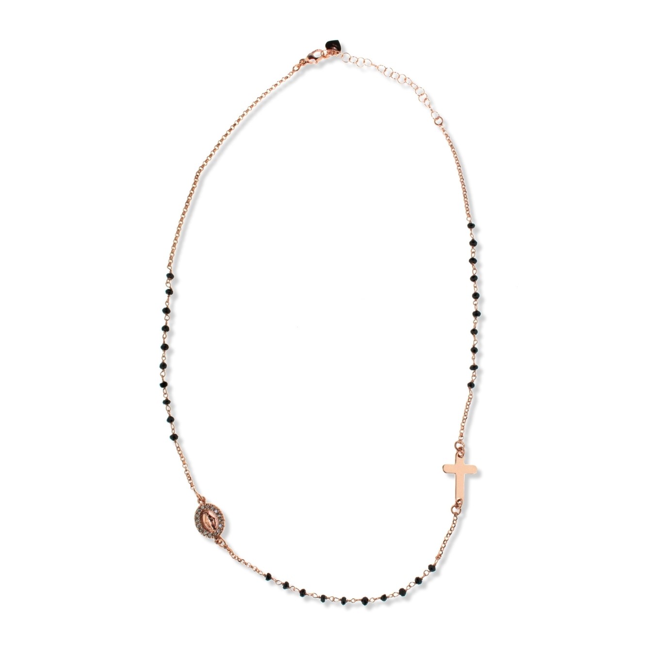 collana a rosario con pietre nere (rosa)