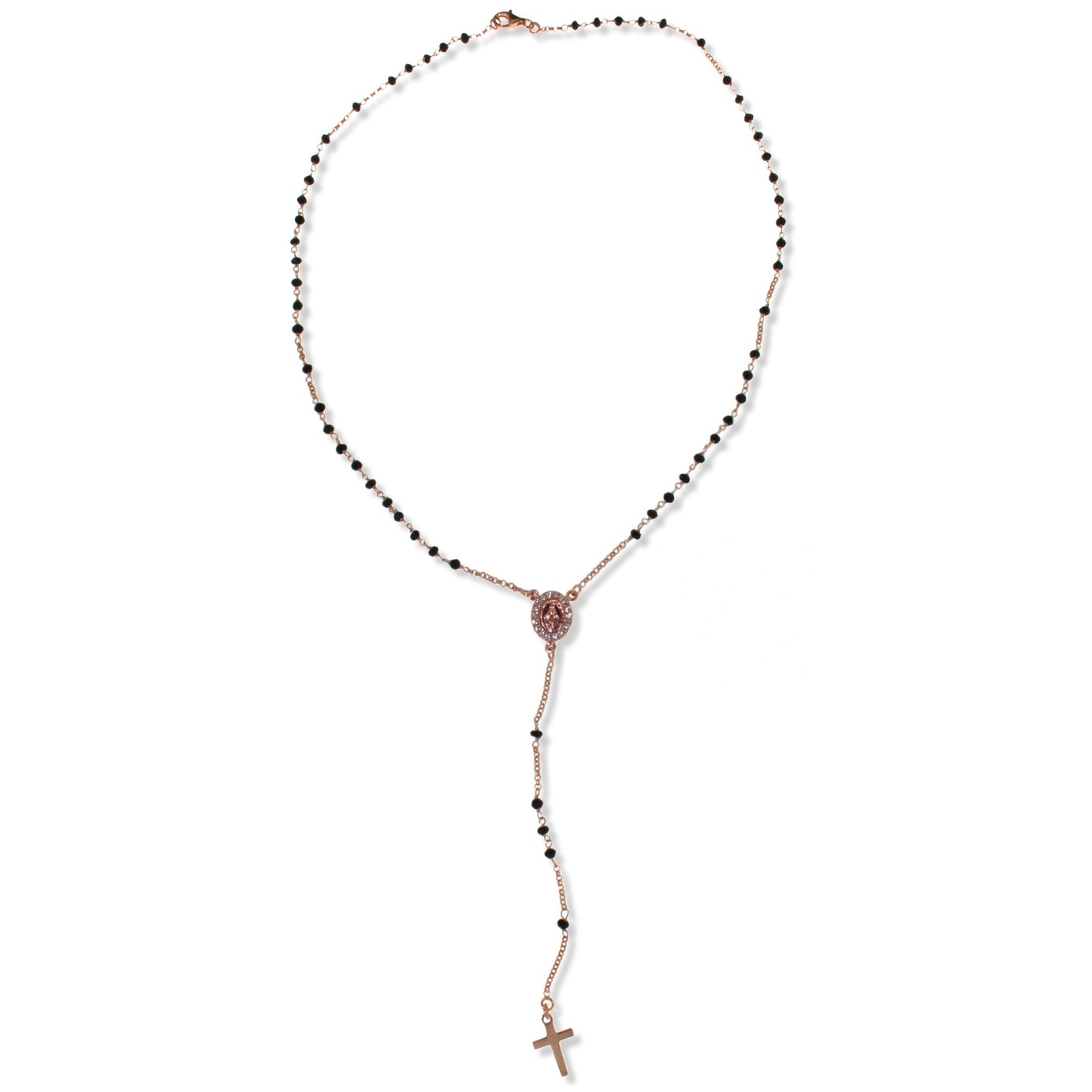 collana rosario oro rosa con pietre nere