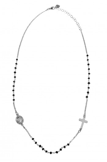collana a rosario con pietre nere (Bianco)
